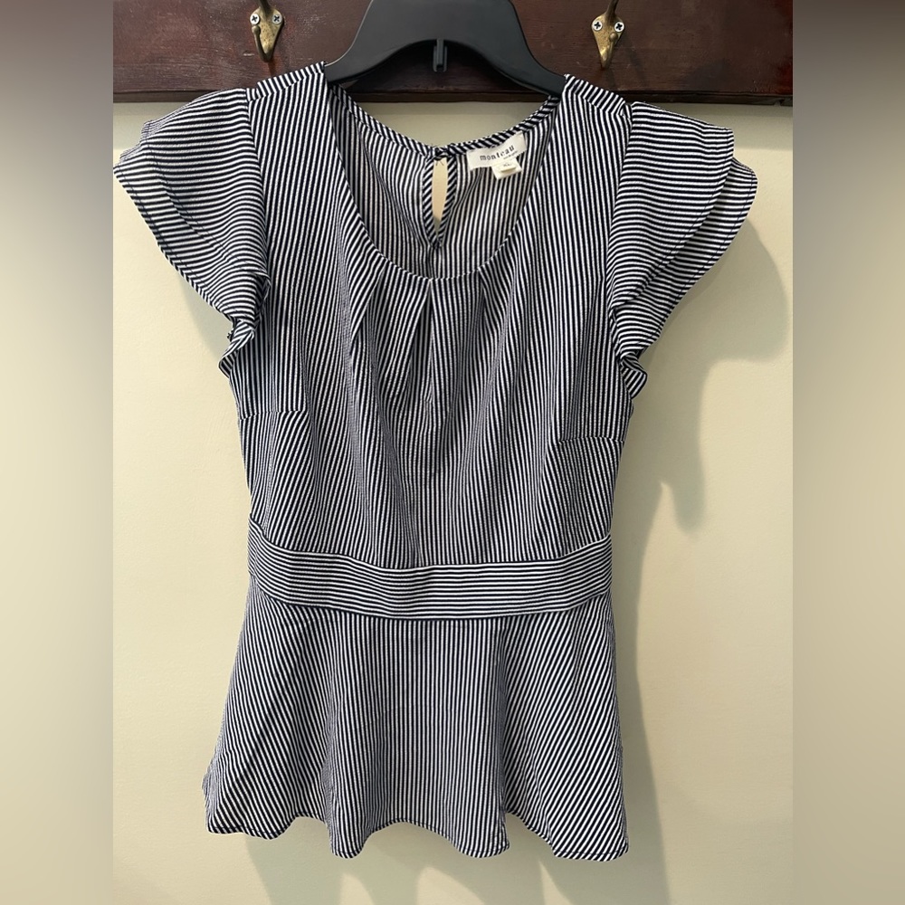 Navy blue and white fit n flare blouse